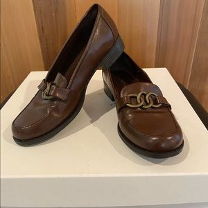 Brown leather loafers